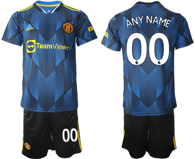 Men 2021-2022 Club Manchester United Second away blue customized Soccer Jersey